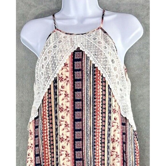 Altar'd State Women's M Sleeveless High Neck Dress‎ Lace Pink Blue Keyhole Boho - Picture 2 of 14